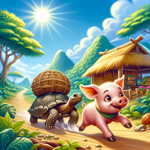 picture of a pig and a tortoise in a yoruba folktale travelling together.