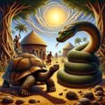 picture of a tortoise in a yoruba folktale and a phython.